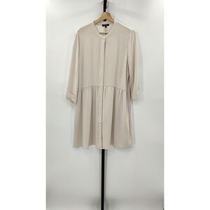 Quince Cream Button-Front Smock Dress